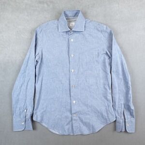 Eleventy Platinum Shirt Mens Small Chambray Blue Button Up Cotton Long Sleeves